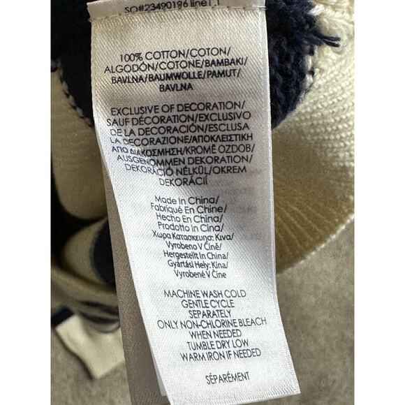 Chaps Ralph Lauren Unisex Crewneck Cotton Striped Blue Cream Sweater Size Large - Picture 3 of 8